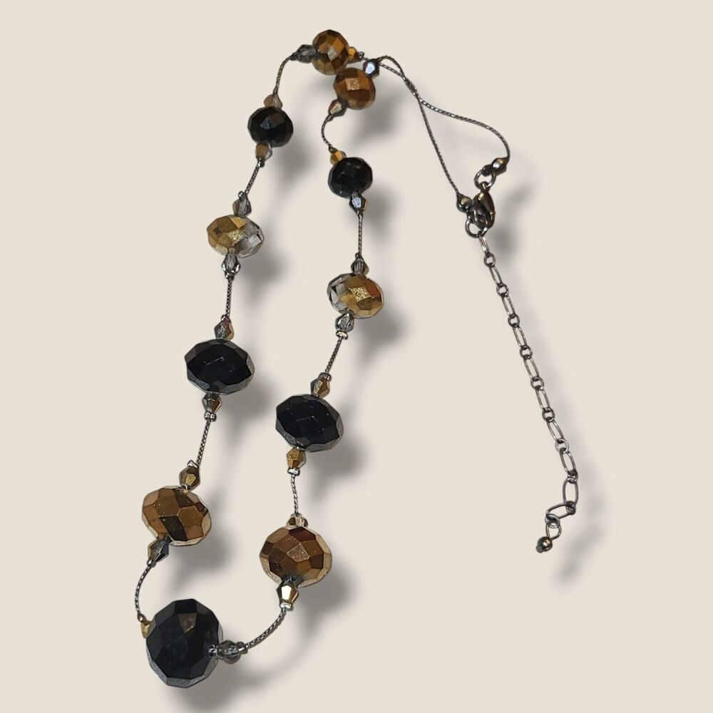 Black And‎ Gold Crystal Station Necklace 17"-20"